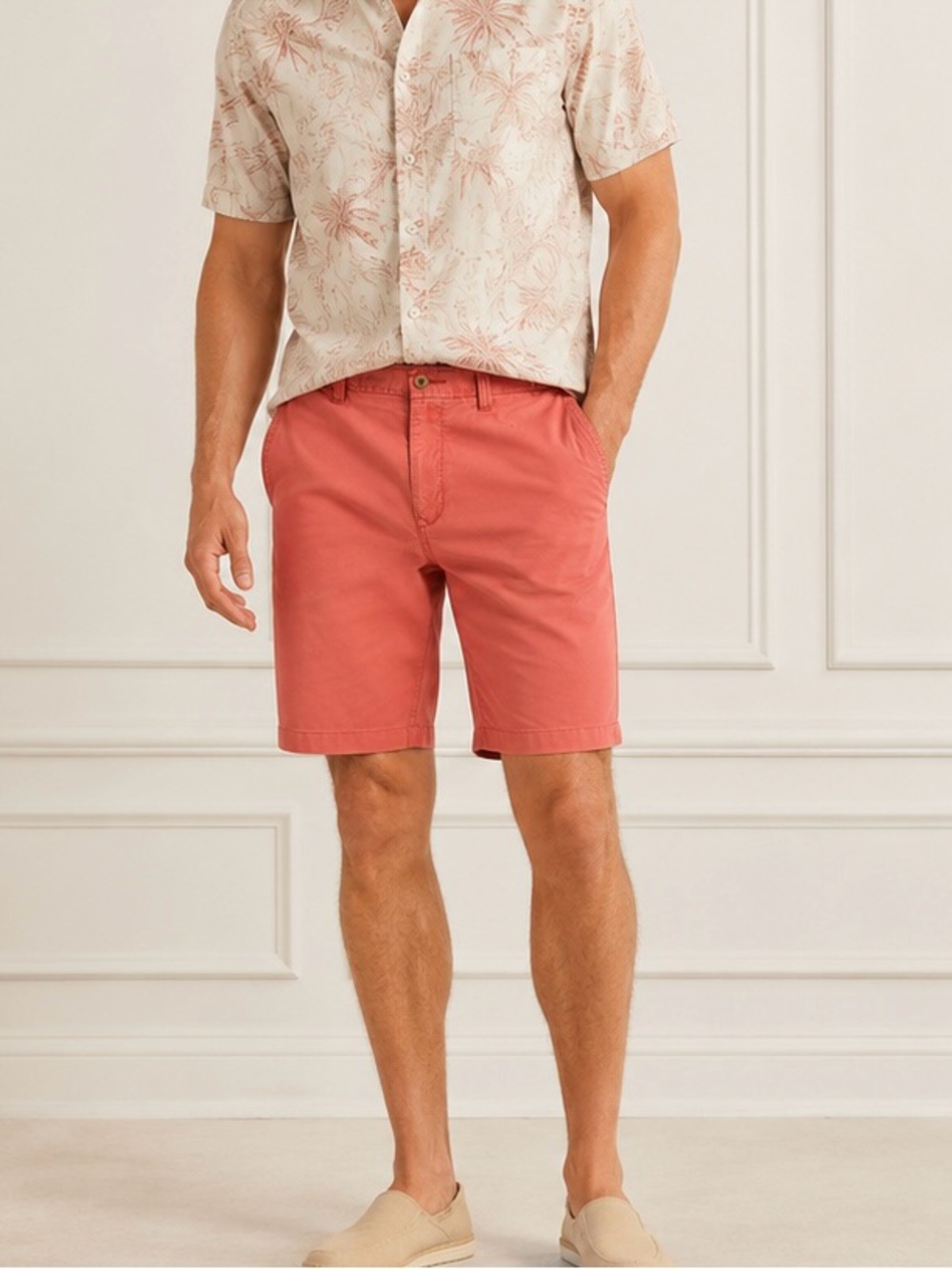 Tommy Bahama Men’s Size 34 Salmon Coral Stretch Chino Shorts Flat Front